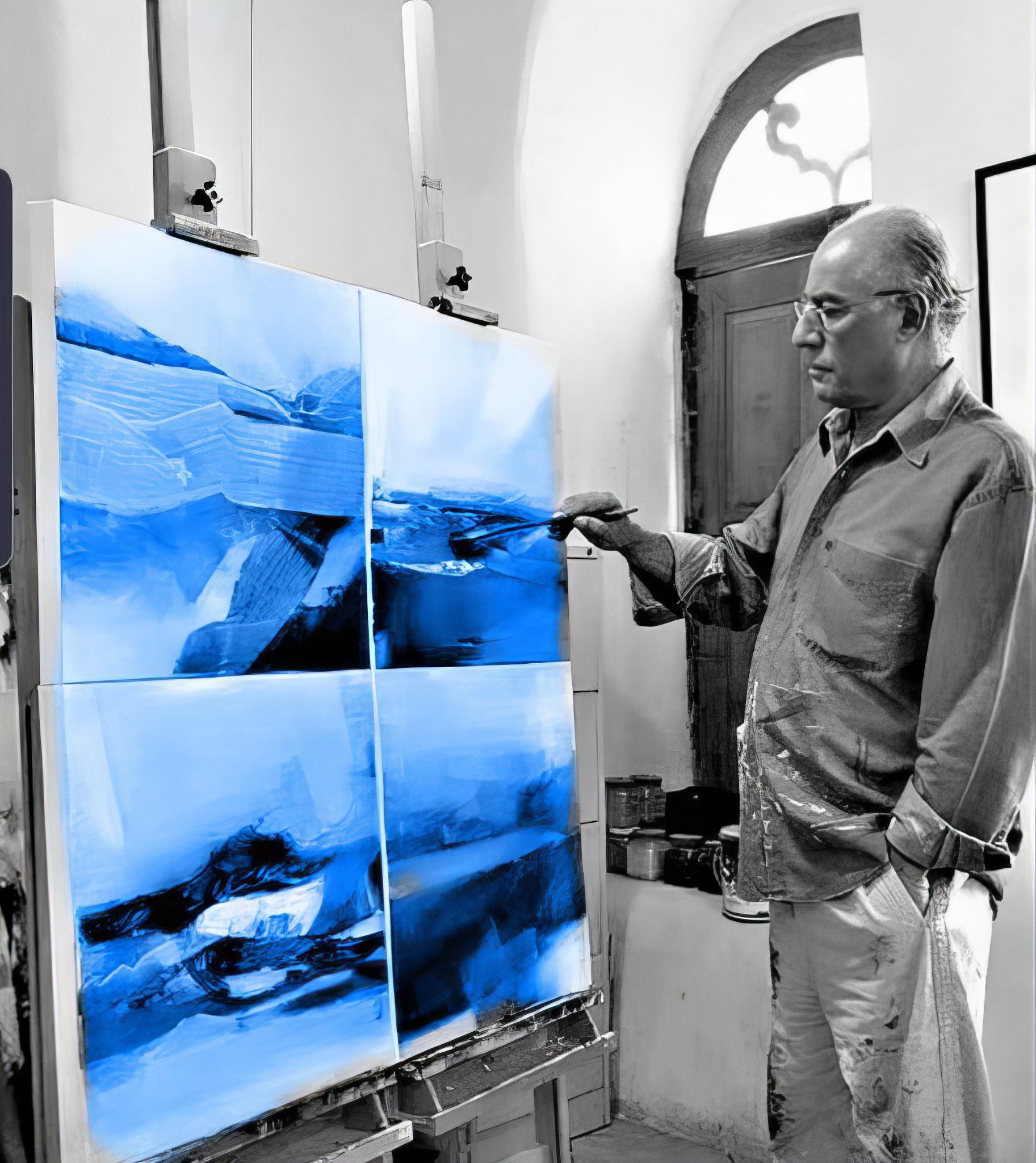 Working at the Studio — Blue Abstract